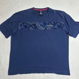 Vintage 90s Tommy Hilfiger Navy Floral Embroidered Chest Stripe T-Shirt XL Y2K